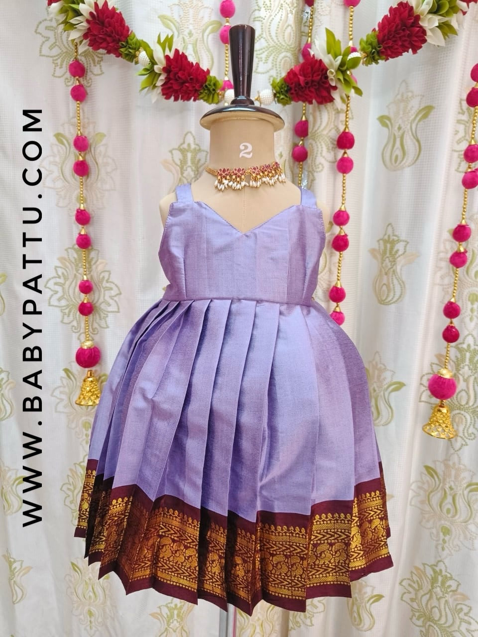 Maroon And Lavender Colour Coat Model Frock