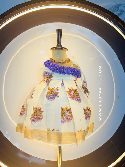 Lavender & Floral Kerala cotton frock
