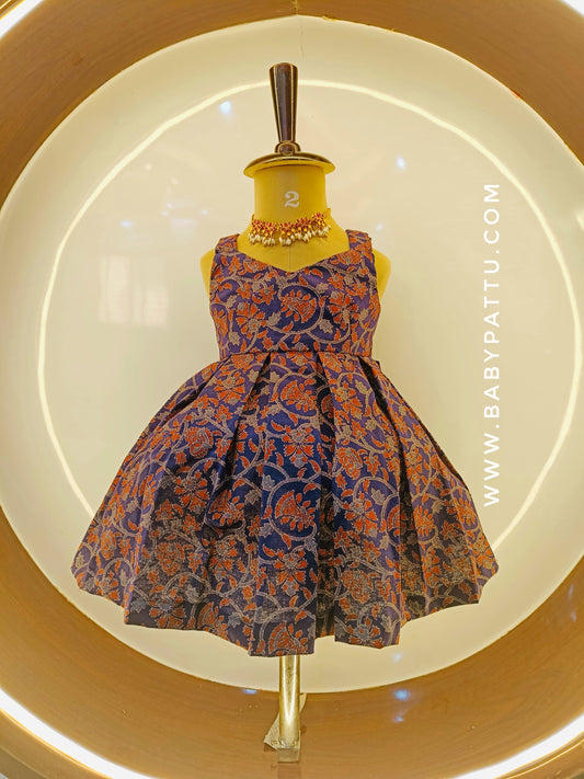 Navy blue Color Ajrakh Pure Cotton Frock