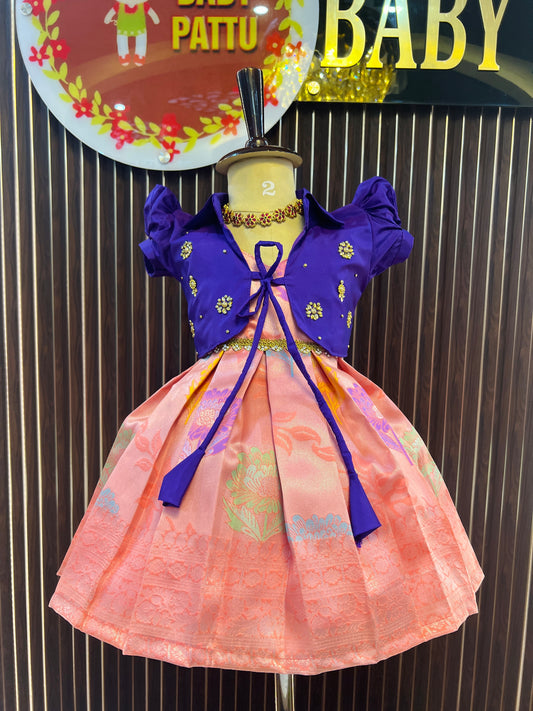 Purple & Peach Color 2 in 1 Overcoat Model Frock