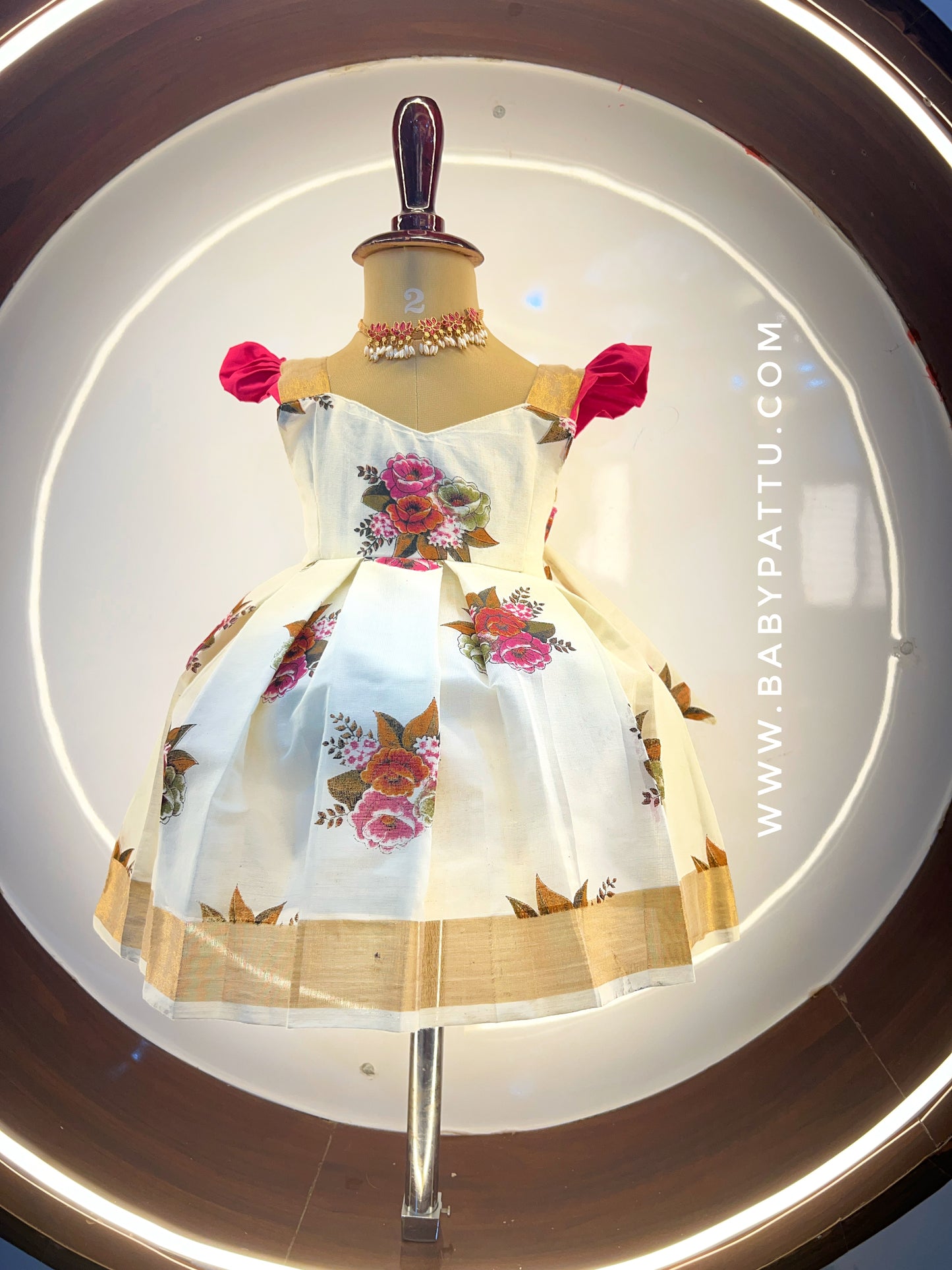 Pink & White Kerala Cotton Frock