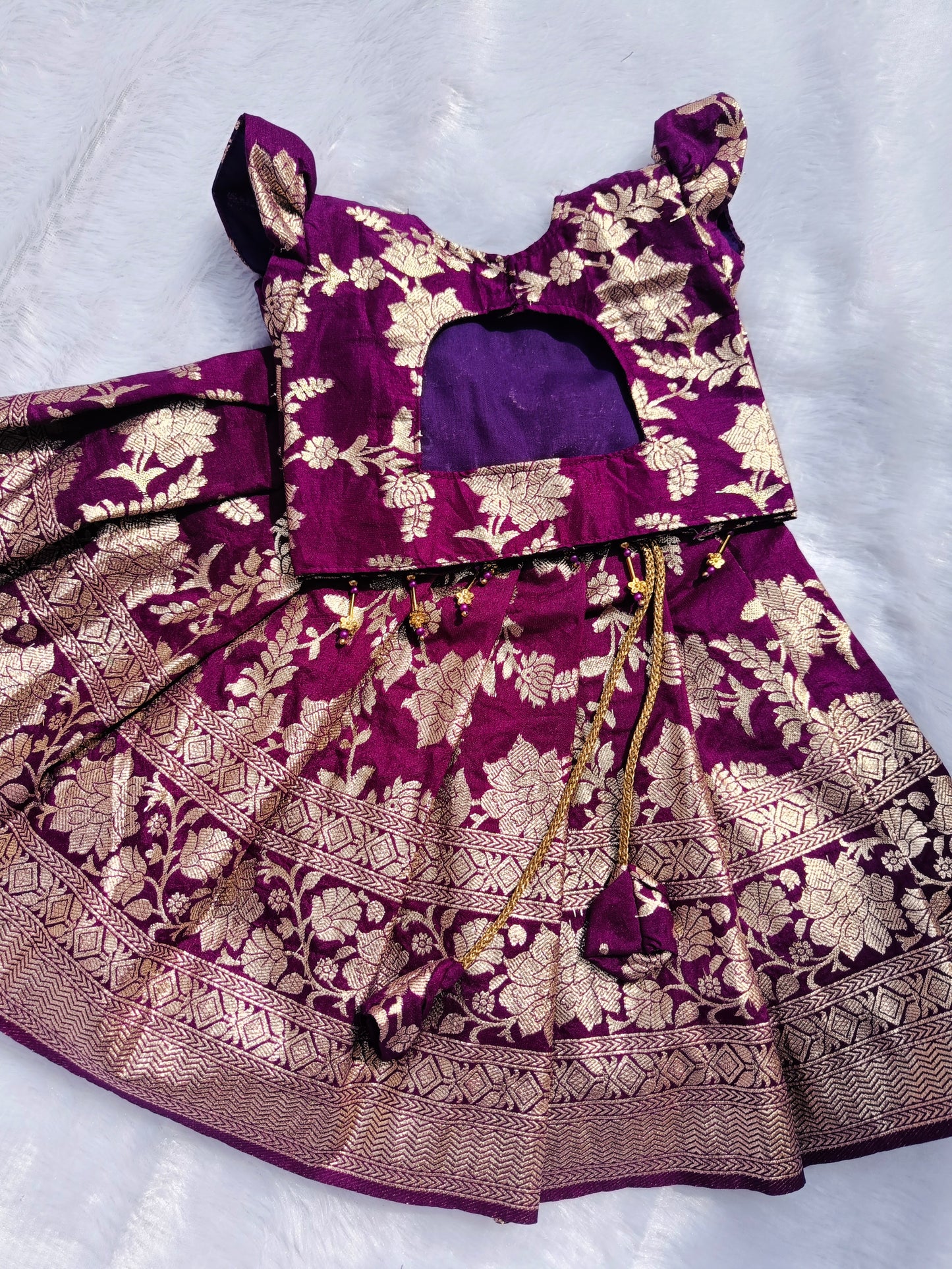 Purple Co-Ord set Pattu Pavada Semi Dola Banaras Silk