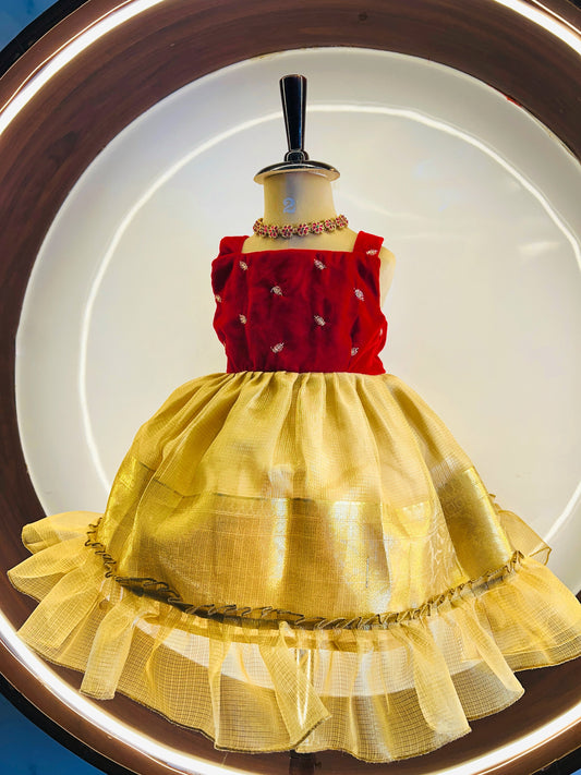 Red And Gold Tissue Frock