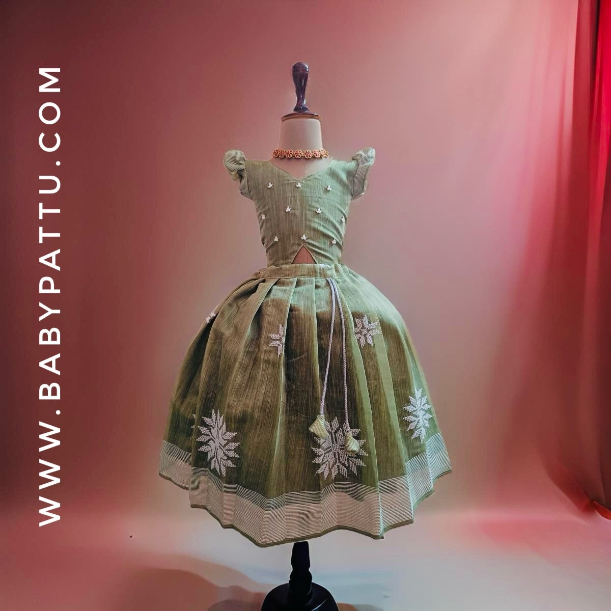 Olive Green Crop Top Pattu Pavada