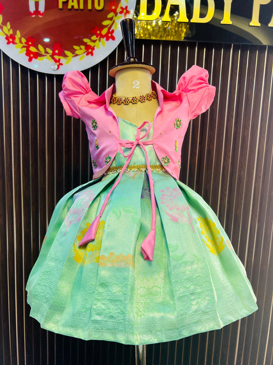 Pink & Mint Green  2 in 1 Overcoat Model Frock