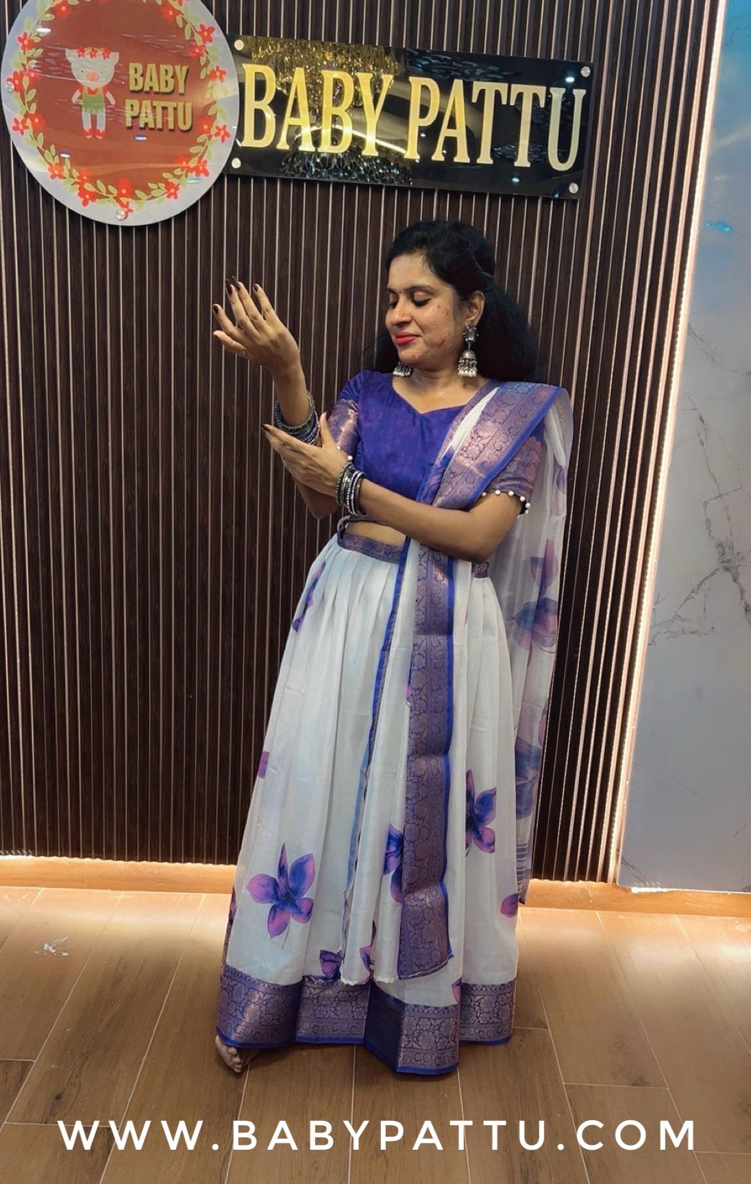 Purple and White Flower Lehenga With Stitched Blouse