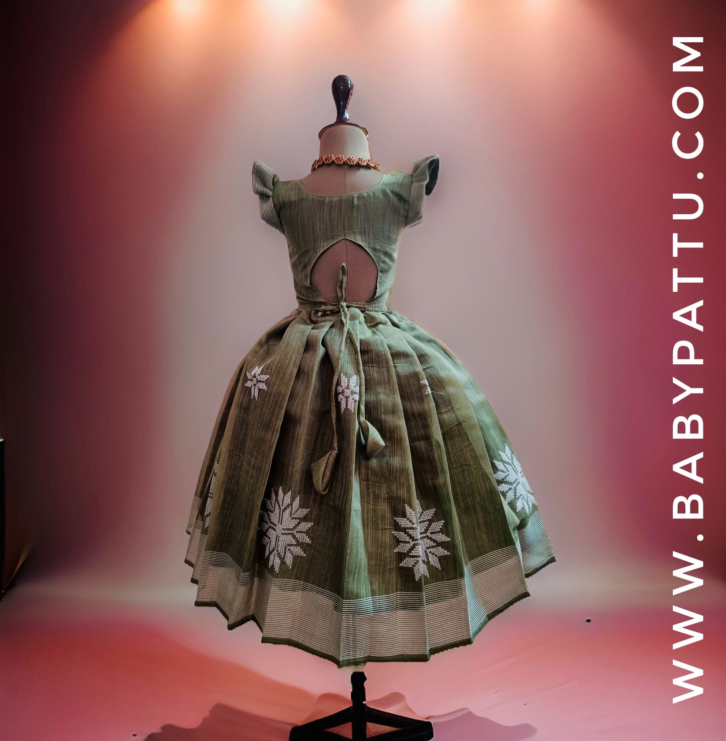 Olive Green Crop Top Pattu Pavada
