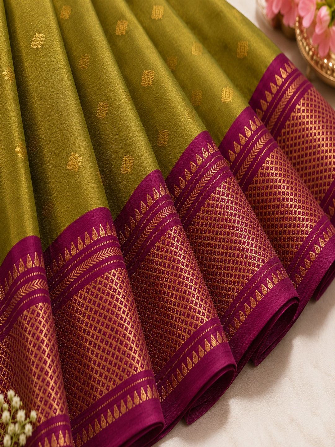 Maroon & Green Ganesha Paint Frock