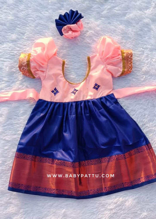 Peach & Navy Blue Frock