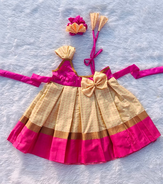 Pink & Half White Frock