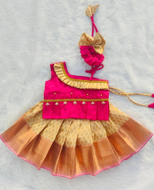 Pink & Halfwhite Pattu Pavada