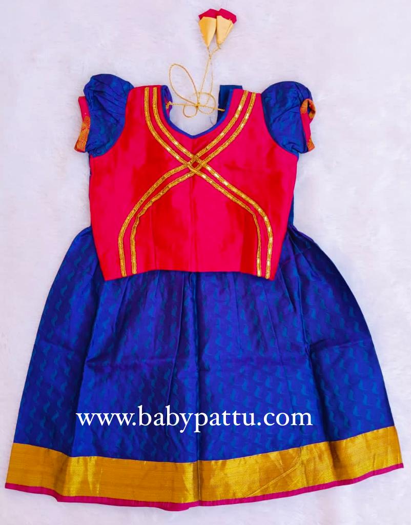 Pavada Rop Pink & Royal Blue Pattu pavada – babypattustudio