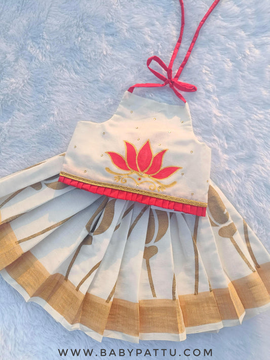 🌾Lotus Hand painted Kerala Cotton Crop Top Pattu Pavada|| Vishu Collection || 2025 || 🌾