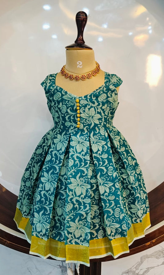 Rama Green Kerala Cotton Frock